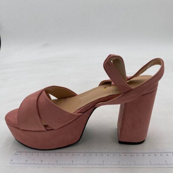 FSJ Pink Peep Toe Chunky High Heels Platform Sandals Ankle Strap Velvet Shoes - Picture 2 of 8